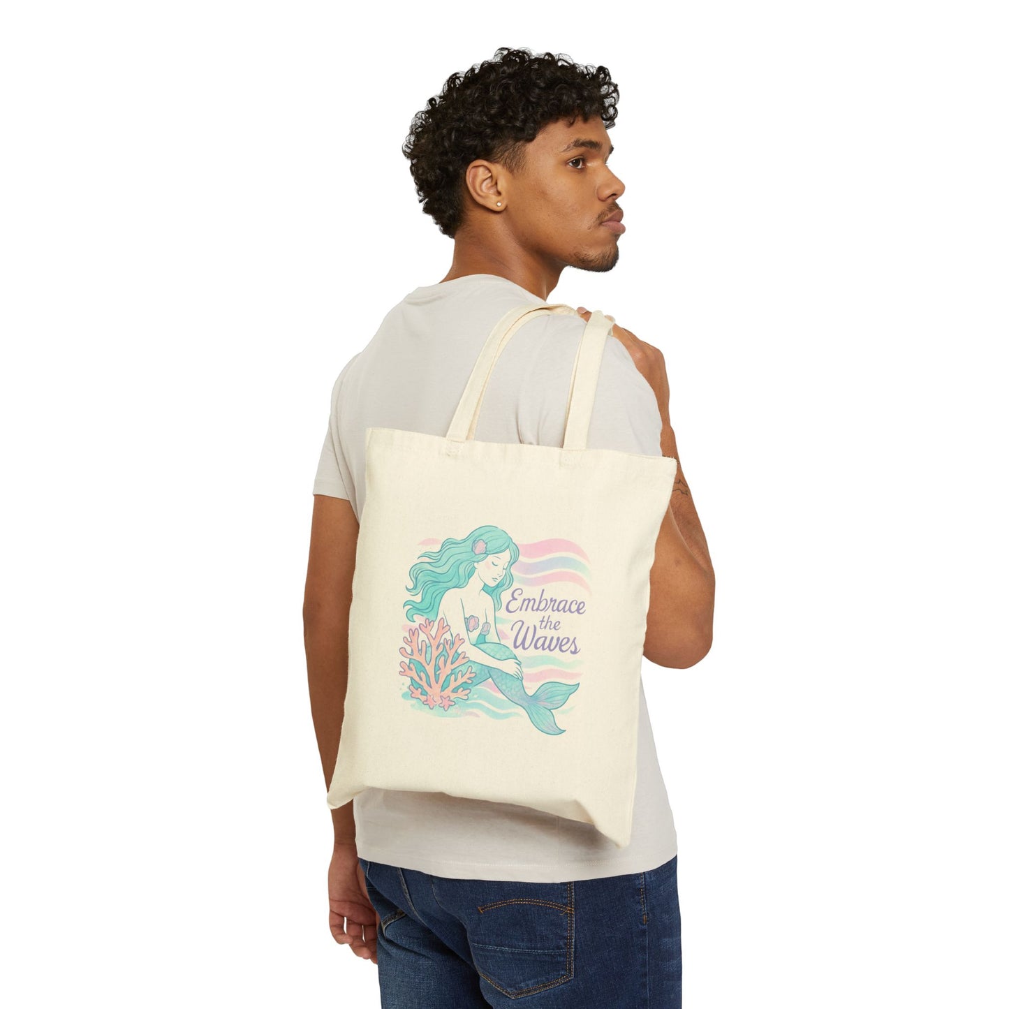 Cotton Canvas Tote Bag - Embrace with waves